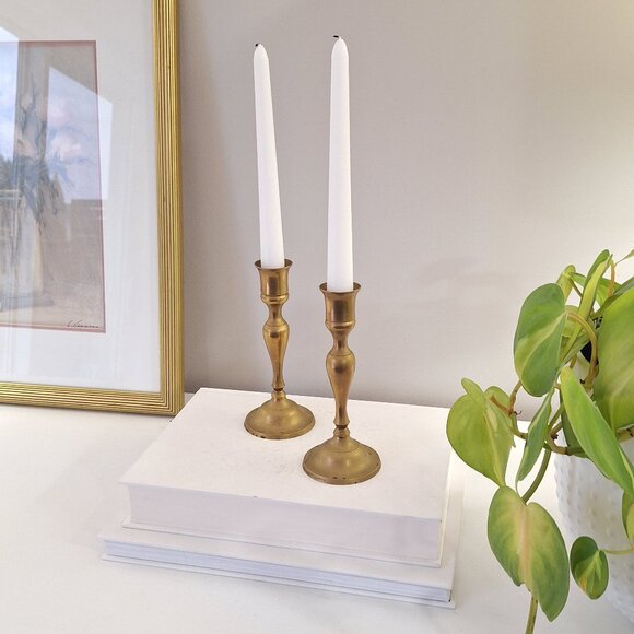 2 Vintage Brass Candlestick candle Holders - Picture 1 of 4